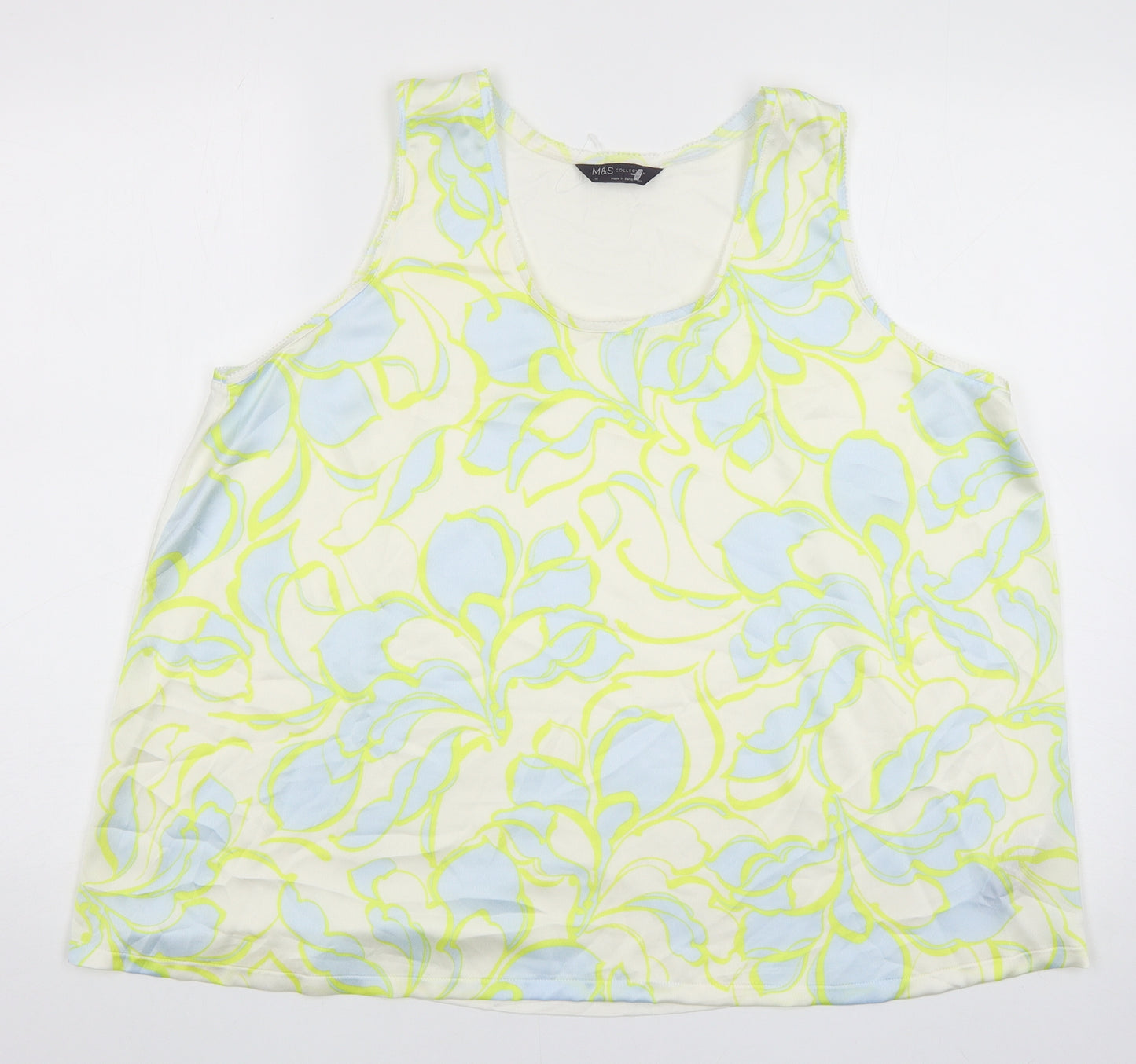Marks and Spencer Womens White Geometric Polyester Basic Tank Size 18 Scoop Neck