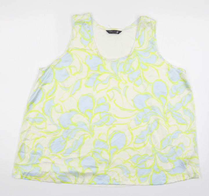 Marks and Spencer Womens White Geometric Polyester Basic Tank Size 18 Scoop Neck