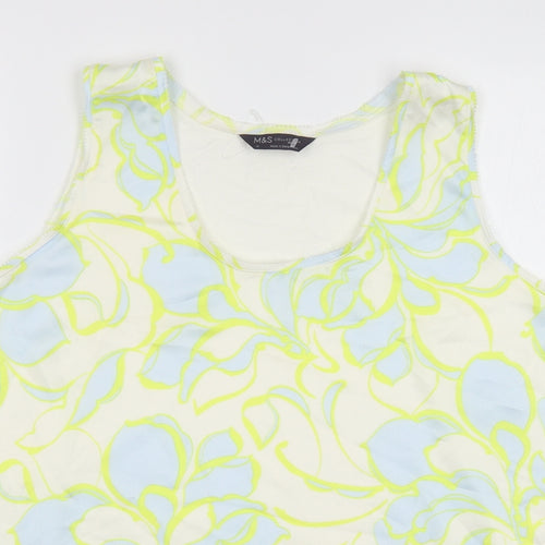 Marks and Spencer Womens White Geometric Polyester Basic Tank Size 18 Scoop Neck