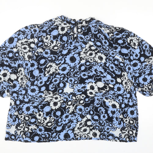 Marks and Spencer Womens Blue Floral Viscose Basic Blouse Size 22 Round Neck