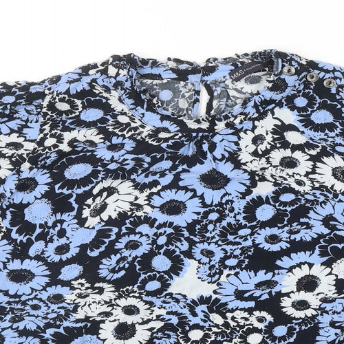Marks and Spencer Womens Blue Floral Viscose Basic Blouse Size 22 Round Neck
