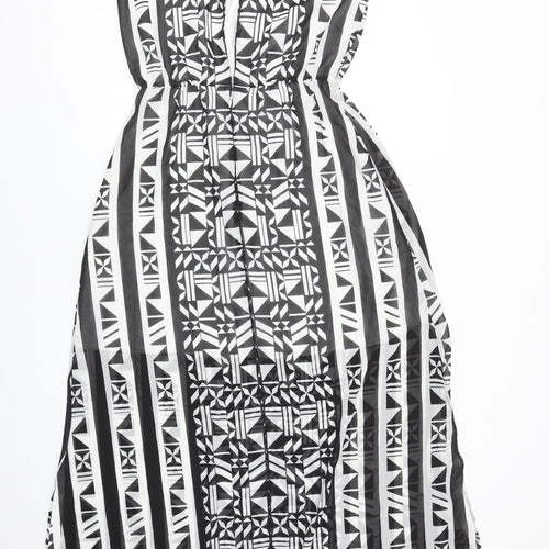H&M Womens Black Geometric Polyester Maxi Size 10 Round Neck Button