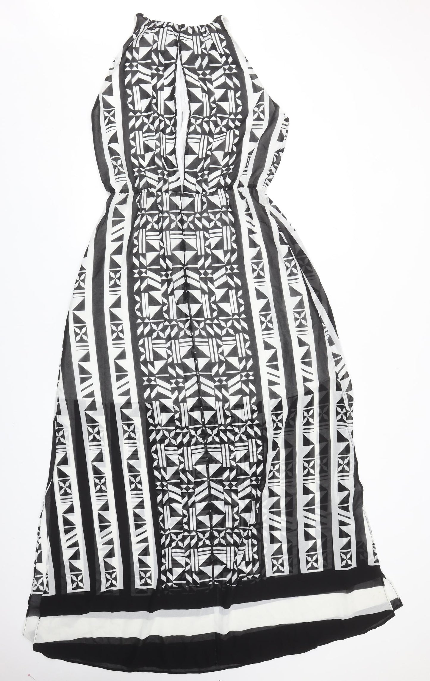 H&M Womens Black Geometric Polyester Maxi Size 10 Round Neck Button