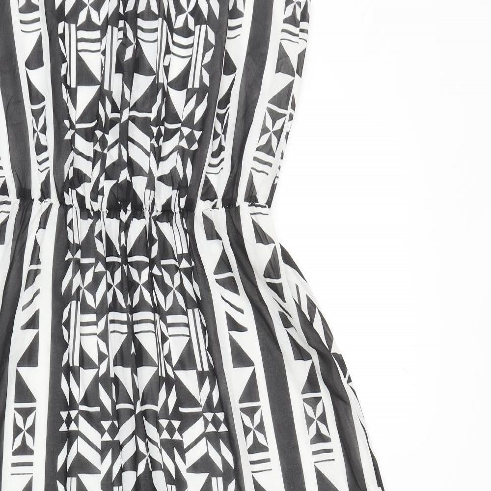 H&M Womens Black Geometric Polyester Maxi Size 10 Round Neck Button