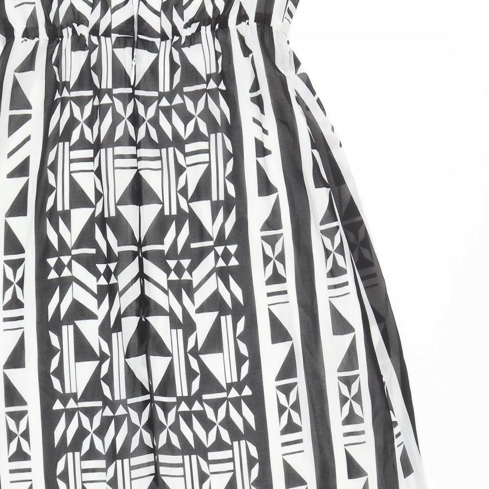 H&M Womens Black Geometric Polyester Maxi Size 10 Round Neck Button