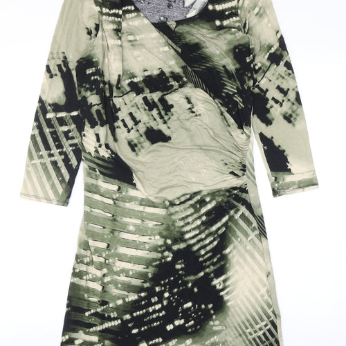 Wallis Womens Green Geometric Viscose A-Line Size 10 Boat Neck Pullover
