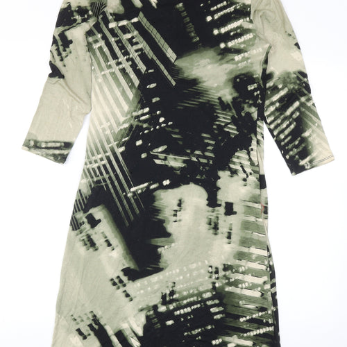 Wallis Womens Green Geometric Viscose A-Line Size 10 Boat Neck Pullover