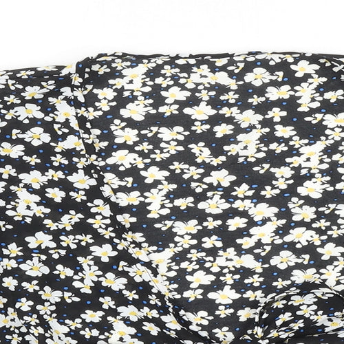 Joress Womens Black Floral Polyester Cropped Blouse Size XL V-Neck