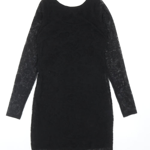 Boohoo Womens Black Polyester Sheath Size 10 Boat Neck Pullover