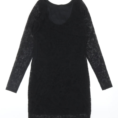 Boohoo Womens Black Polyester Sheath Size 10 Boat Neck Pullover