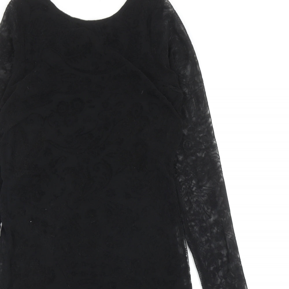 Boohoo Womens Black Polyester Sheath Size 10 Boat Neck Pullover