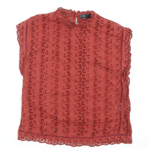 Primark Womens Orange Geometric Cotton Basic Blouse Size 8 Round Neck