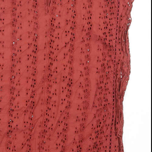 Primark Womens Orange Geometric Cotton Basic Blouse Size 8 Round Neck