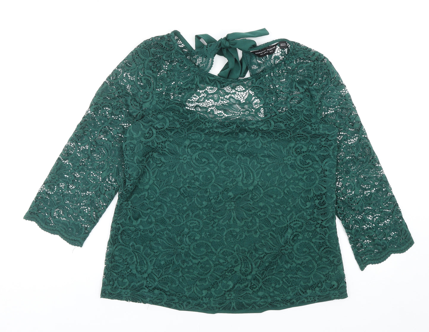 Dorothy Perkins Womens Green Geometric Nylon Basic Blouse Size 10 Round Neck