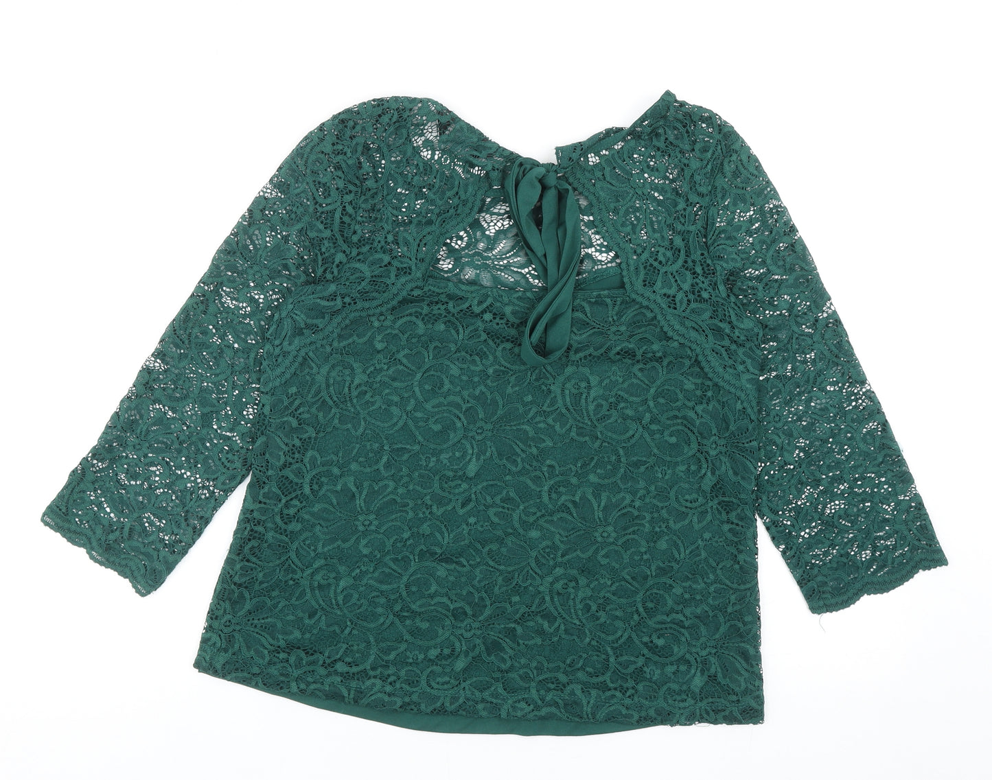Dorothy Perkins Womens Green Geometric Nylon Basic Blouse Size 10 Round Neck