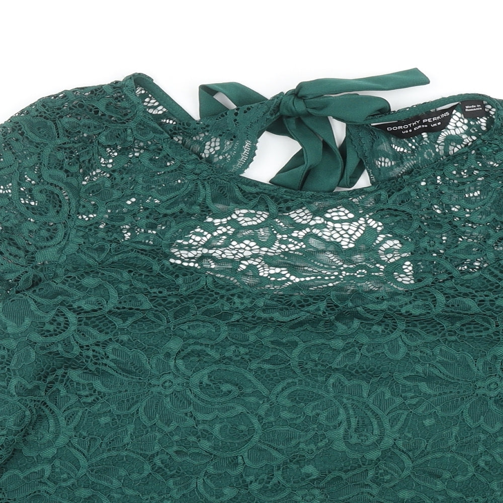 Dorothy Perkins Womens Green Geometric Nylon Basic Blouse Size 10 Round Neck