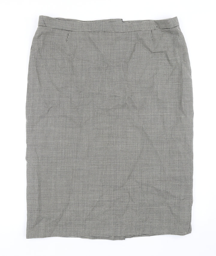 Preworn Womens Grey Plaid Polyester Straight & Pencil Skirt Size 41 in Zip