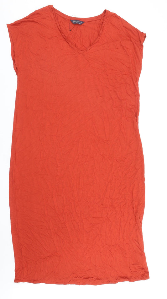 Marks and Spencer Womens Orange Viscose T-Shirt Dress Size L V-Neck Pullover