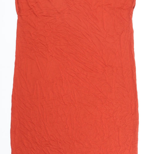 Marks and Spencer Womens Orange Viscose T-Shirt Dress Size L V-Neck Pullover