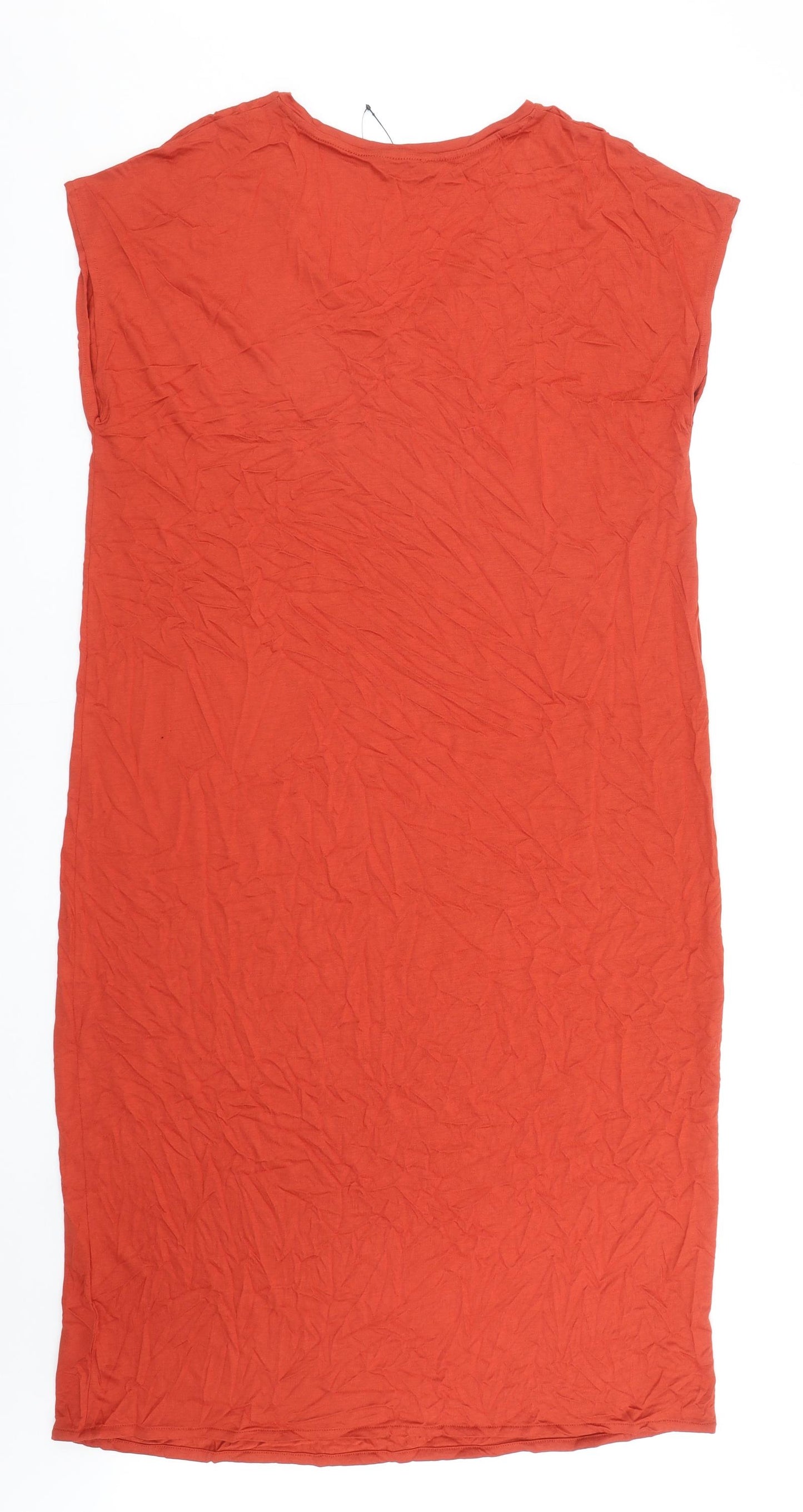 Marks and Spencer Womens Orange Viscose T-Shirt Dress Size L V-Neck Pullover