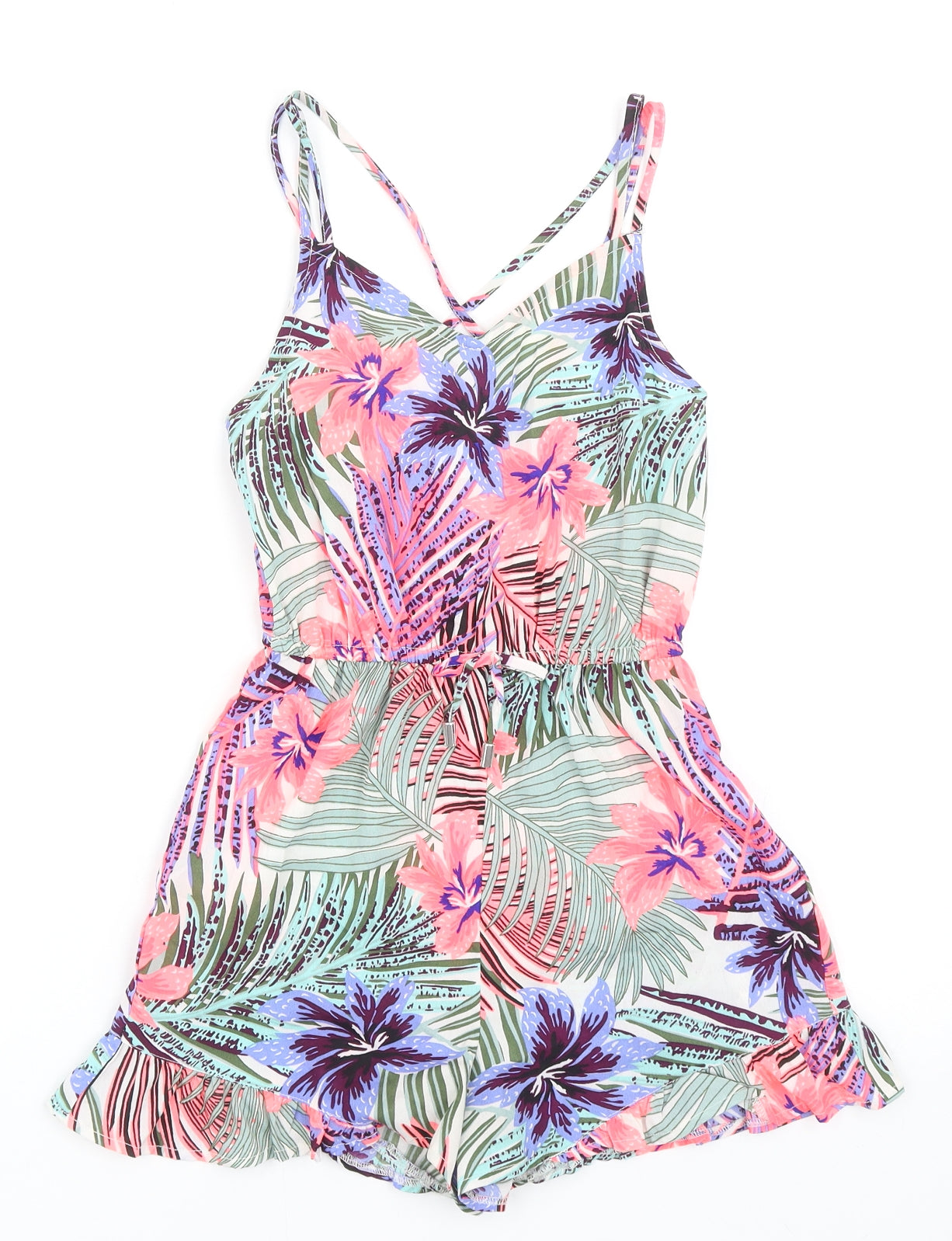 Primark Girls Multicoloured Floral Polyester Playsuit One-Piece Size 8-9 Years Pullover