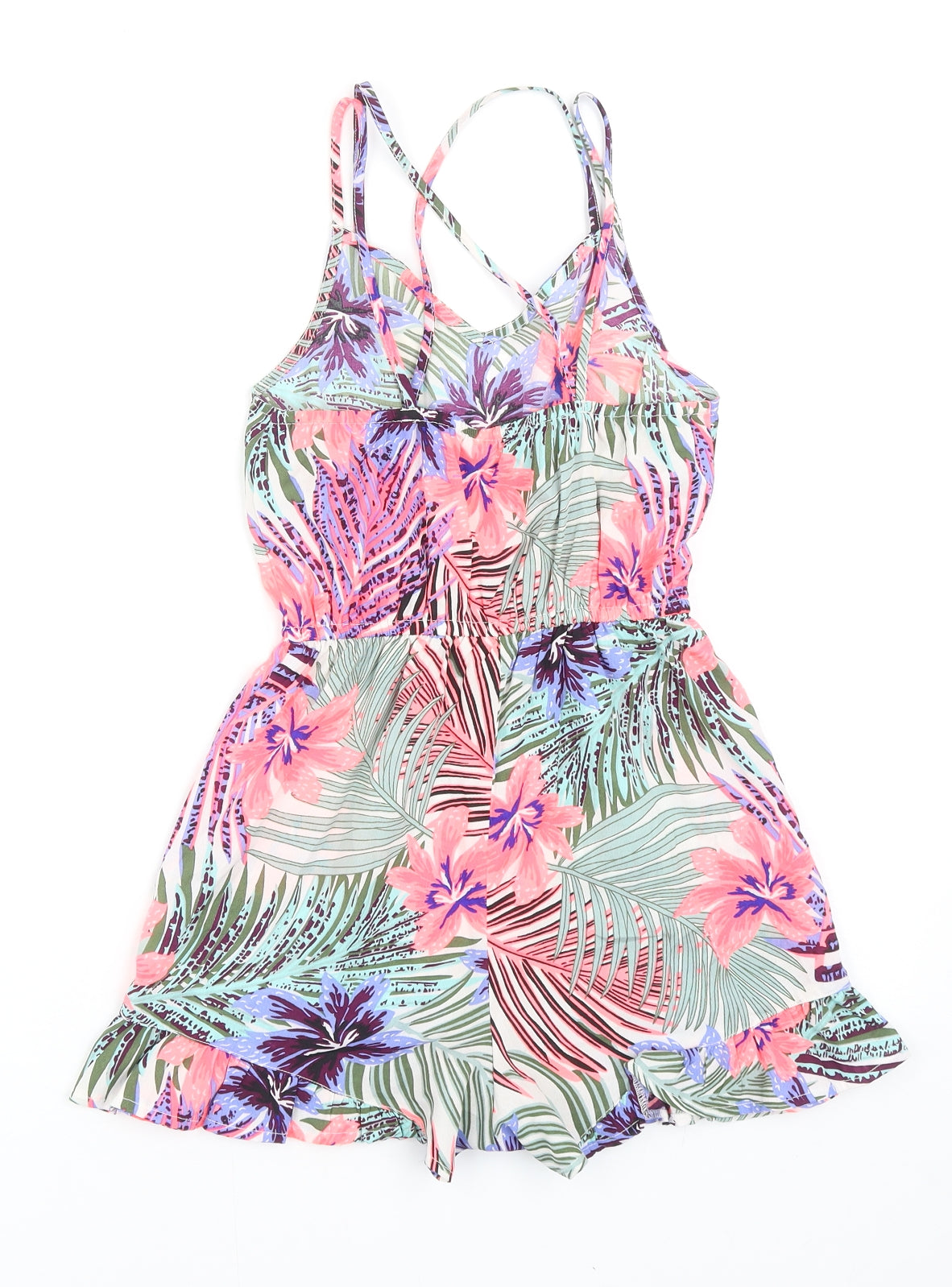 Primark Girls Multicoloured Floral Polyester Playsuit One-Piece Size 8-9 Years Pullover