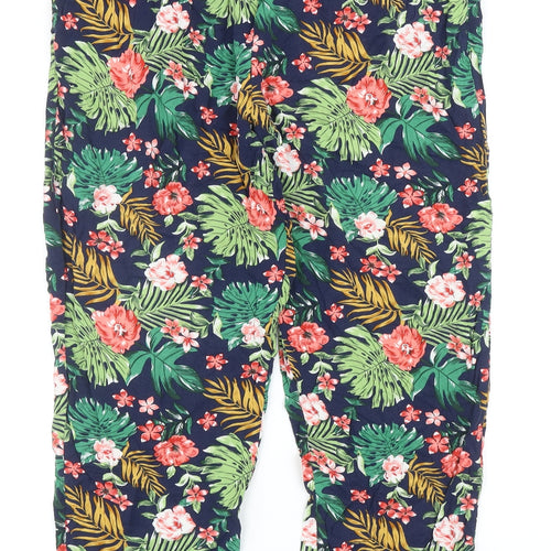 Seg'ments Luxe Womens Blue Floral Viscose Trousers Size L Regular Drawstring