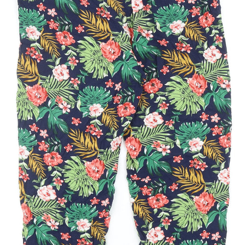 Seg'ments Luxe Womens Blue Floral Viscose Trousers Size L Regular Drawstring