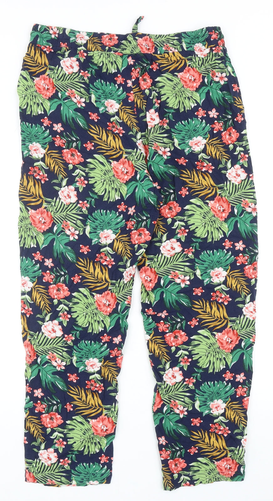 Seg'ments Luxe Womens Blue Floral Viscose Trousers Size L Regular Drawstring