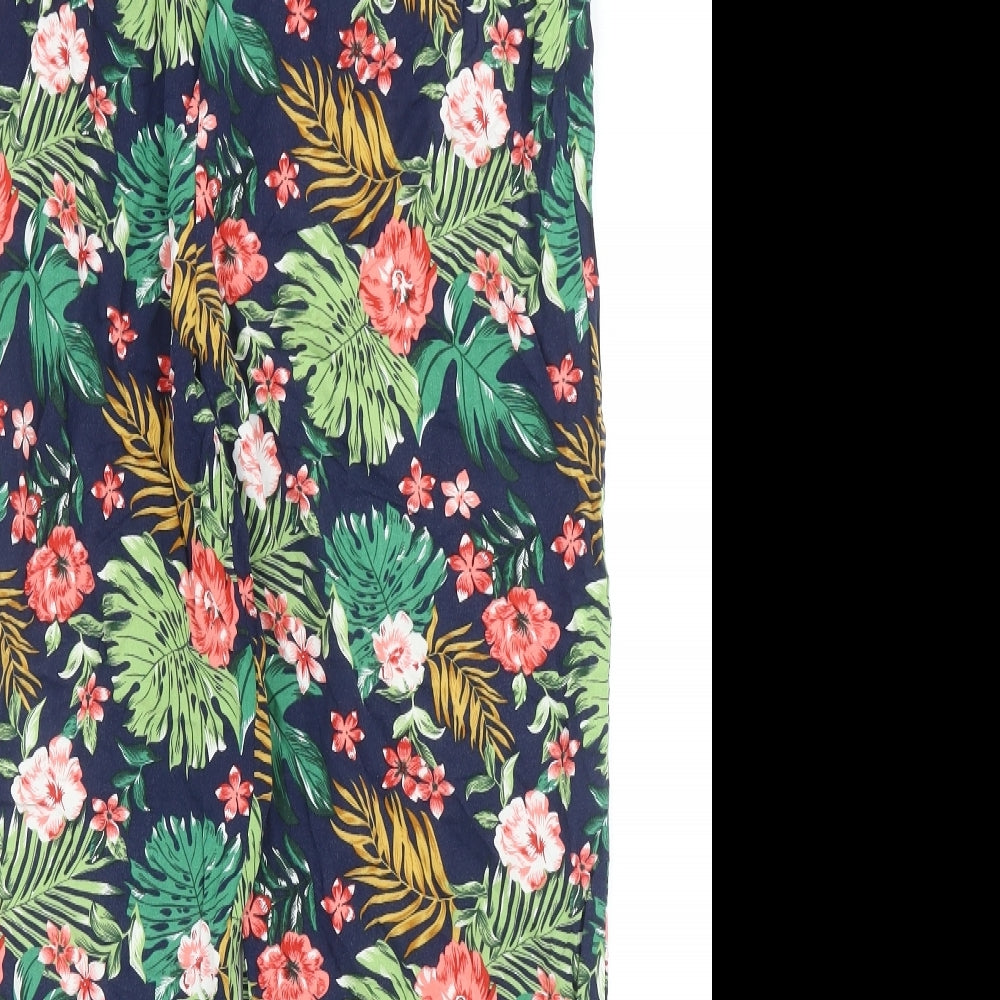 Seg'ments Luxe Womens Blue Floral Viscose Trousers Size L Regular Drawstring