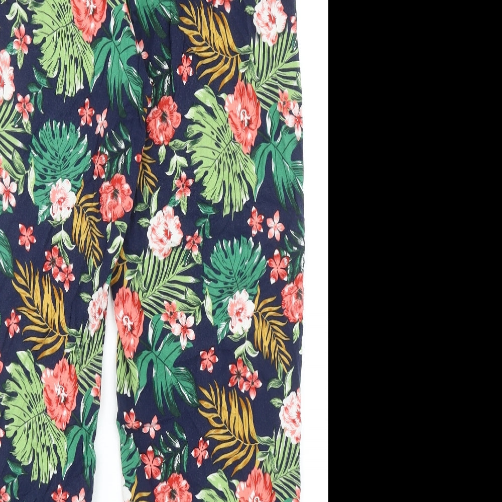 Seg'ments Luxe Womens Blue Floral Viscose Trousers Size L Regular Drawstring