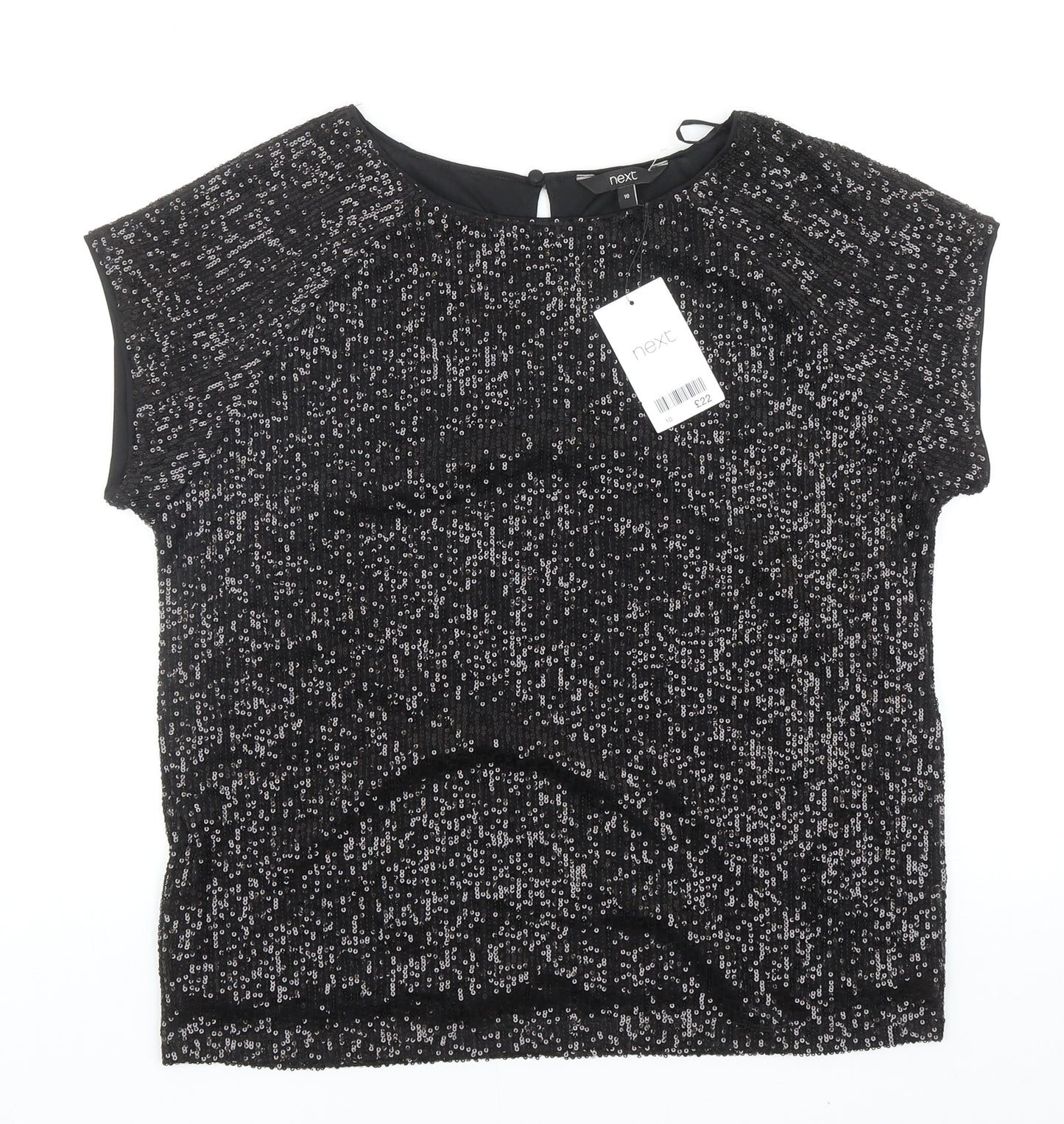 NEXT Womens Black Polyester Basic T-Shirt Size 10 Boat Neck