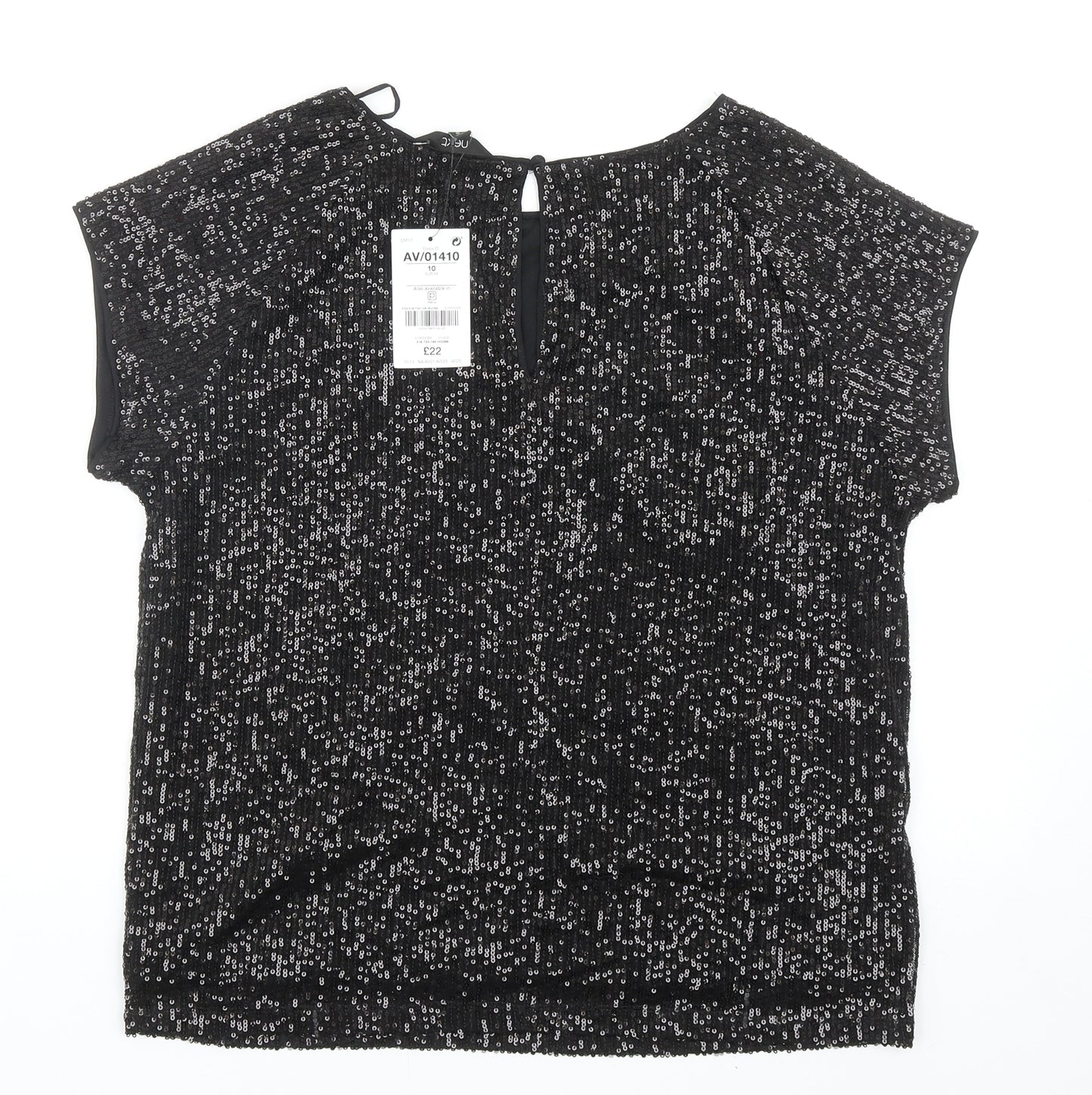 NEXT Womens Black Polyester Basic T-Shirt Size 10 Boat Neck