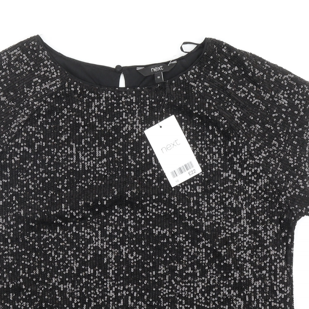 NEXT Womens Black Polyester Basic T-Shirt Size 10 Boat Neck