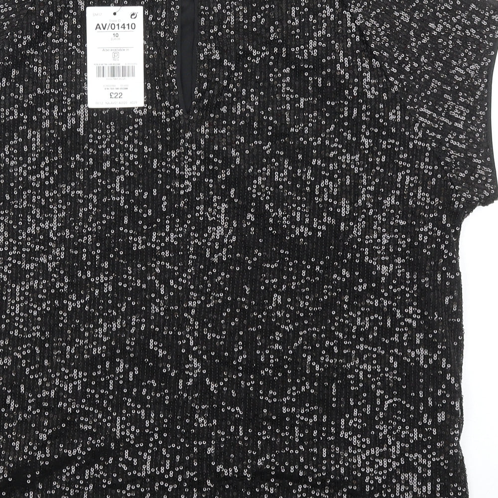 NEXT Womens Black Polyester Basic T-Shirt Size 10 Boat Neck