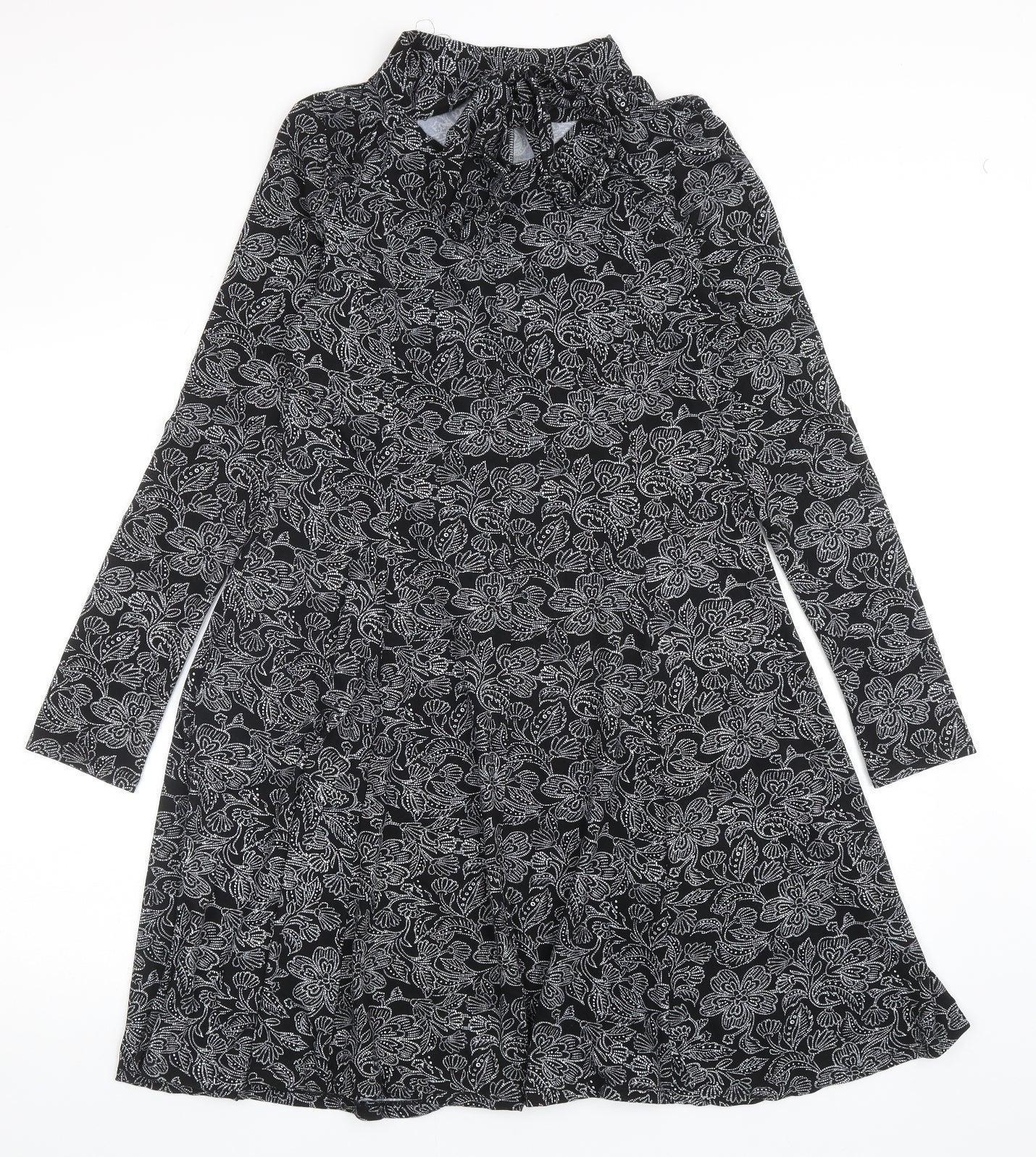 Blue Vanilla Womens Black Floral Polyester Trapeze & Swing Size 12 Mock Neck Pullover