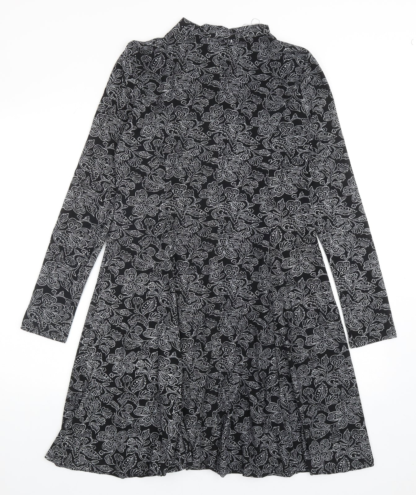 Blue Vanilla Womens Black Floral Polyester Trapeze & Swing Size 12 Mock Neck Pullover