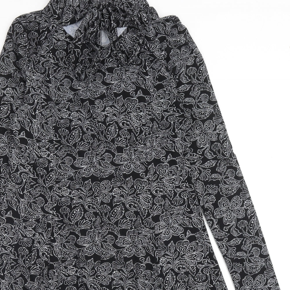 Blue Vanilla Womens Black Floral Polyester Trapeze & Swing Size 12 Mock Neck Pullover
