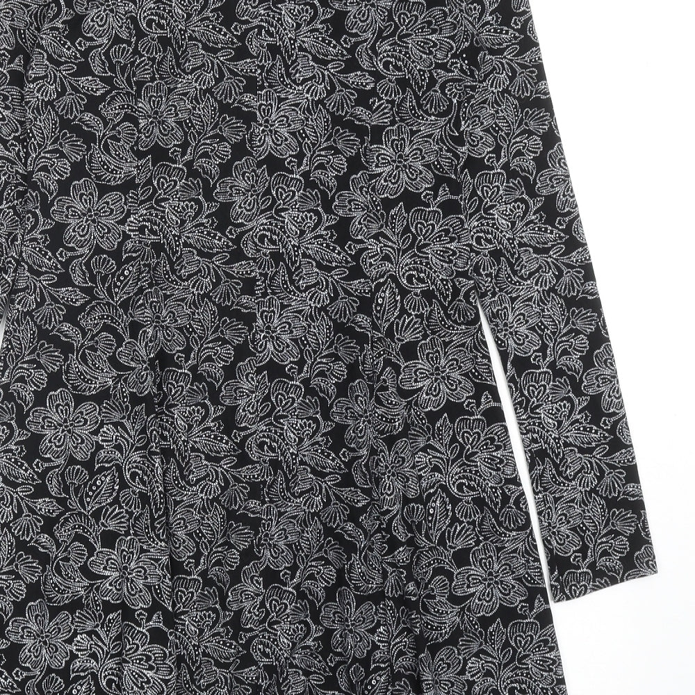 Blue Vanilla Womens Black Floral Polyester Trapeze & Swing Size 12 Mock Neck Pullover