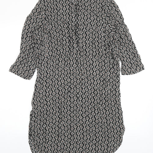 H&M Womens Black Geometric Viscose Kaftan Size 10 Round Neck Button
