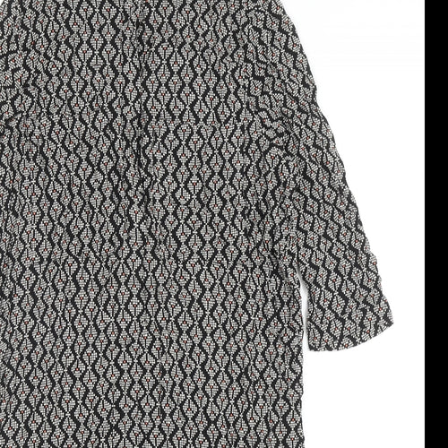 H&M Womens Black Geometric Viscose Kaftan Size 10 Round Neck Button