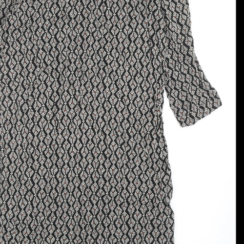 H&M Womens Black Geometric Viscose Kaftan Size 10 Round Neck Button