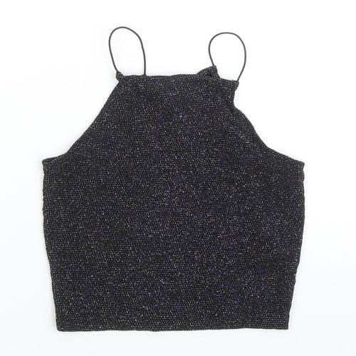 New Look Girls Black Nylon Cropped Tank Size 12-13 Years Square Neck Pullover