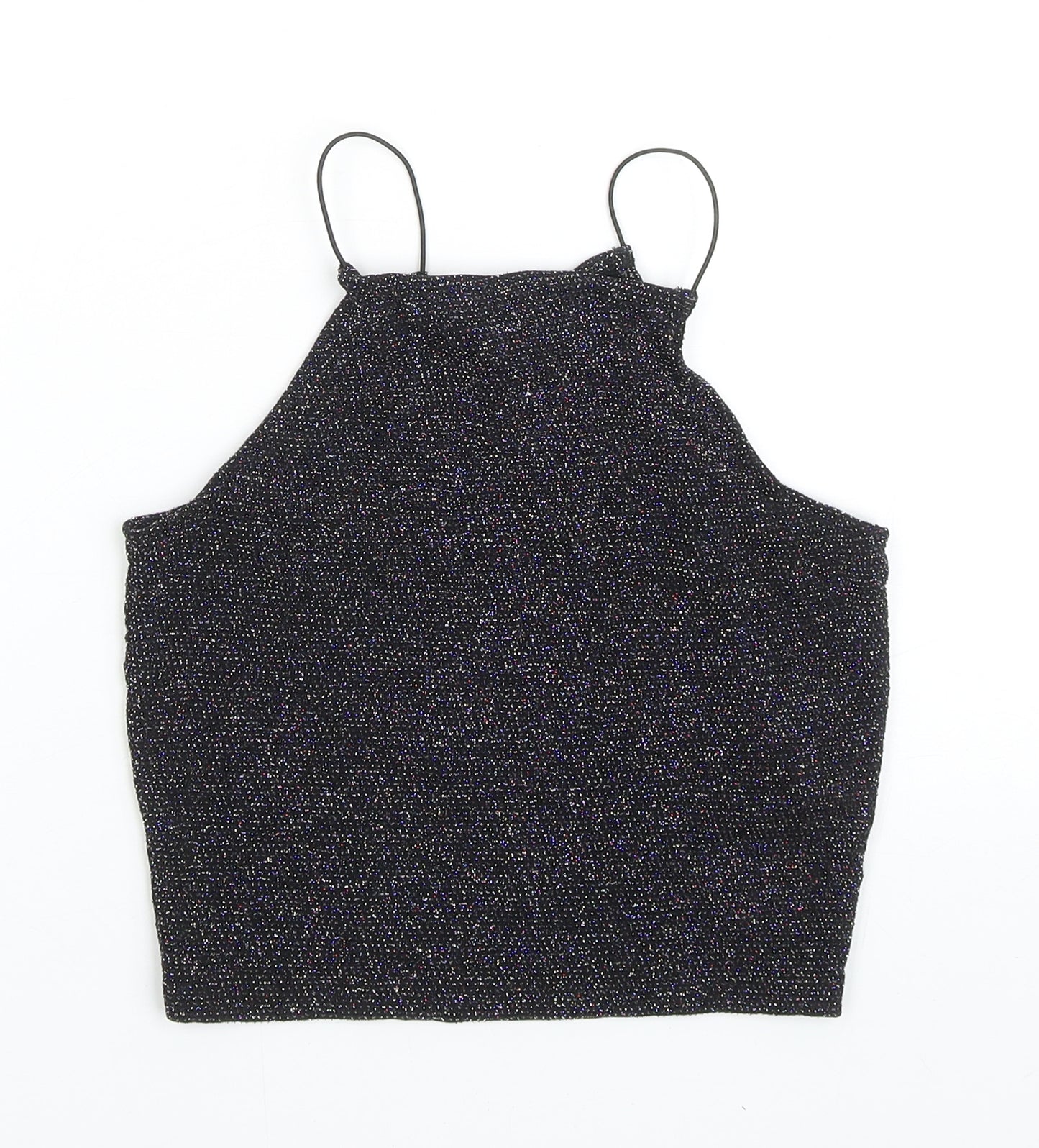 New Look Girls Black Nylon Cropped Tank Size 12-13 Years Square Neck Pullover