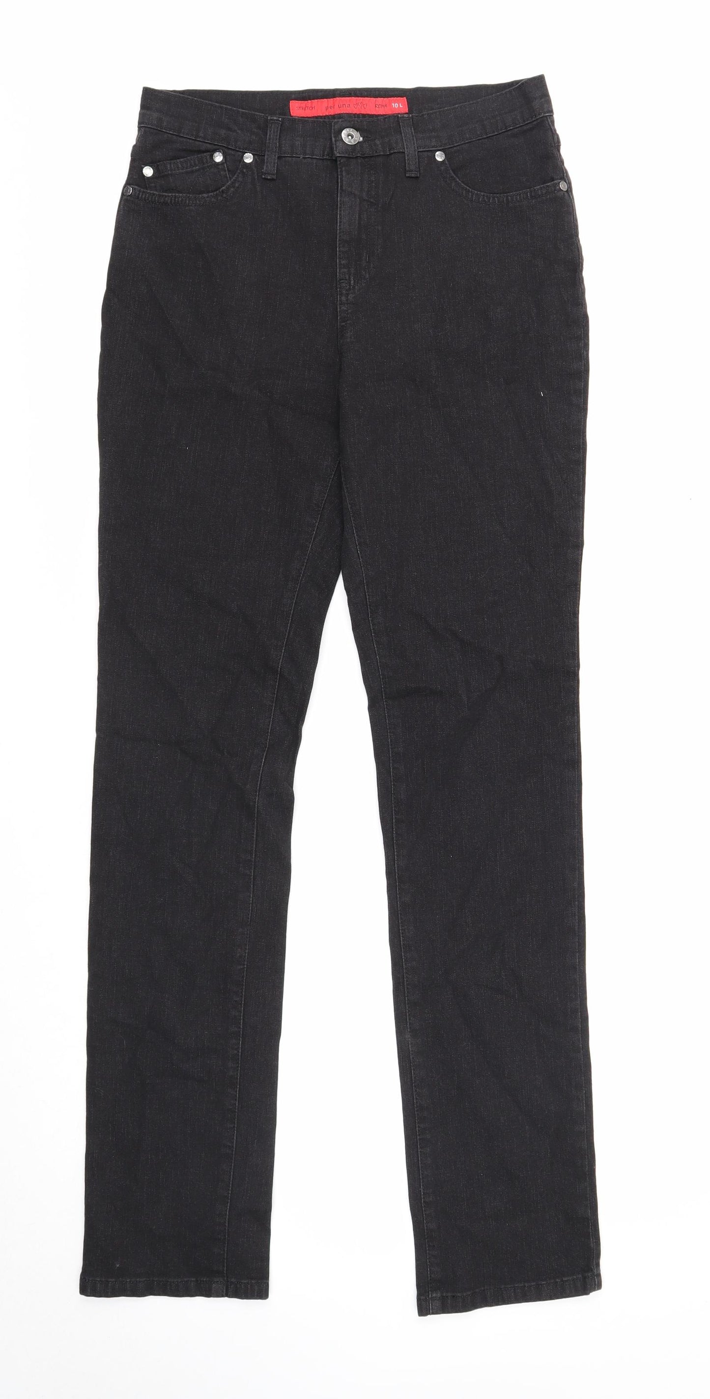 Per Una Womens Black Cotton Straight Jeans Size 10 Regular Zip
