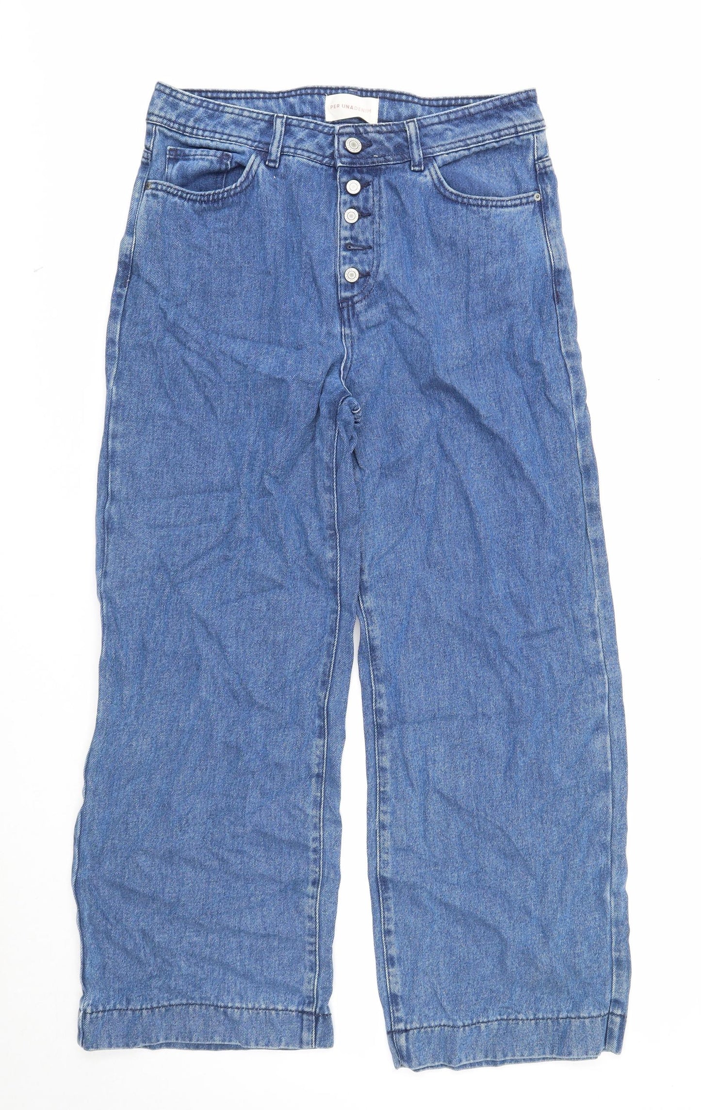 Marks and Spencer Womens Blue Cotton Straight Jeans Size 14 Regular Zip