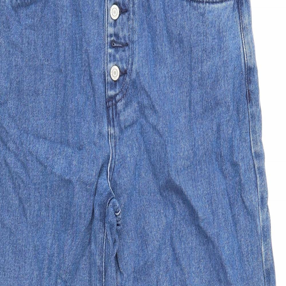 Marks and Spencer Womens Blue Cotton Straight Jeans Size 14 Regular Zip
