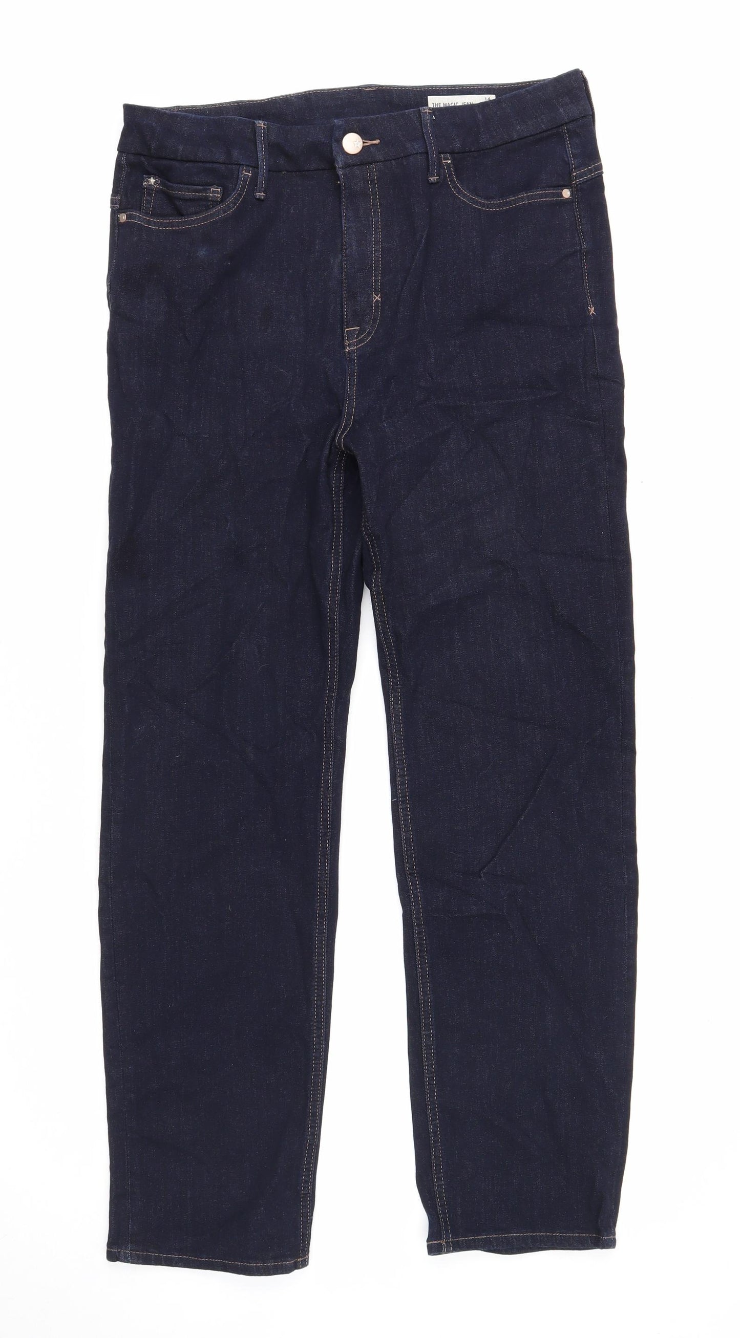 Marks and Spencer Womens Blue Cotton Straight Jeans Size 14 Regular Zip