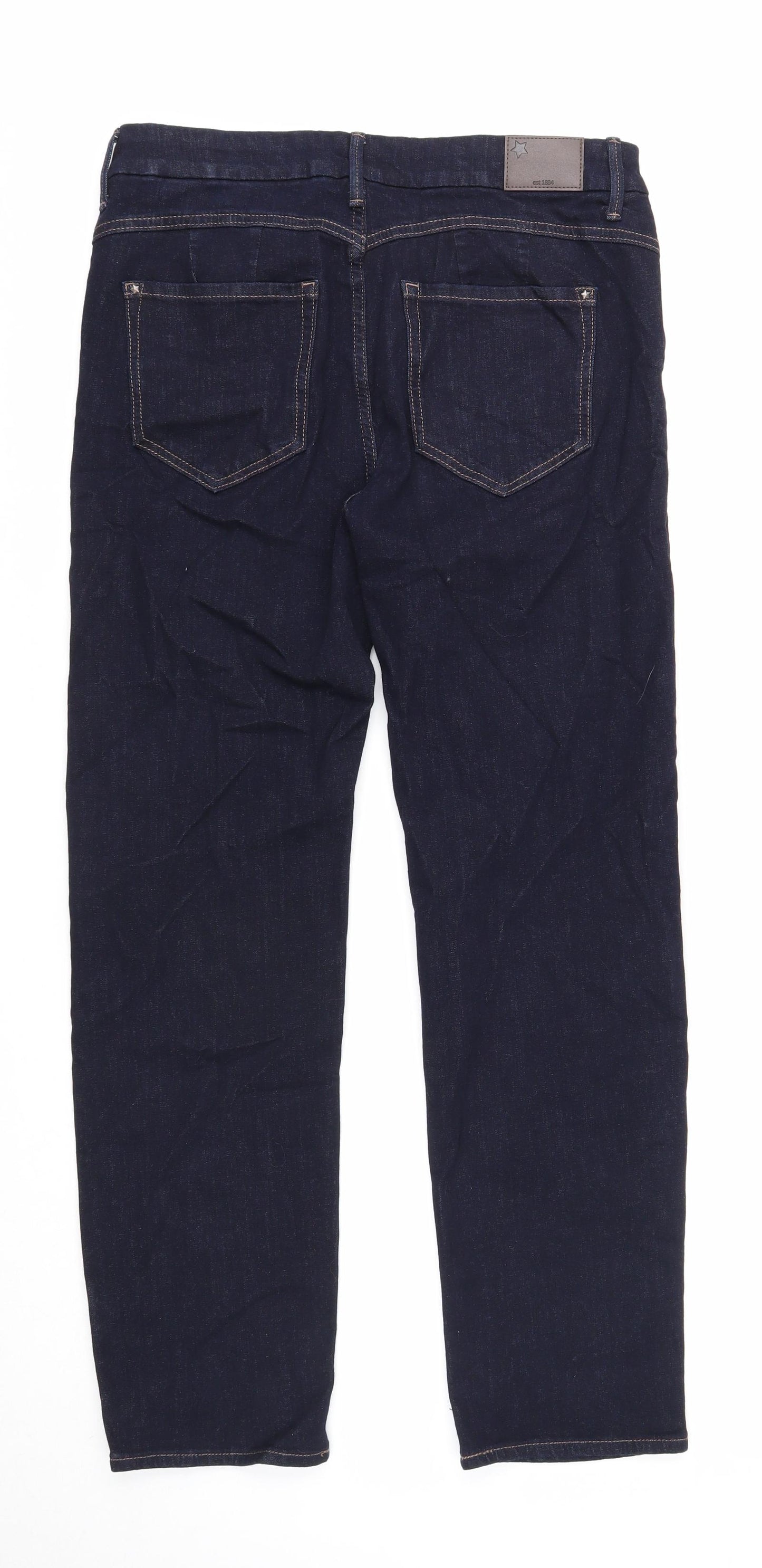 Marks and Spencer Womens Blue Cotton Straight Jeans Size 14 Regular Zip