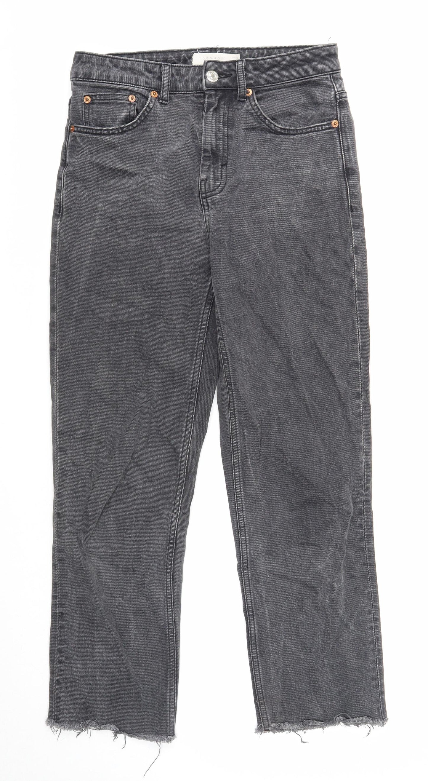 Topshop Womens Black Cotton Straight Jeans Size 28 L32 in Regular Zip